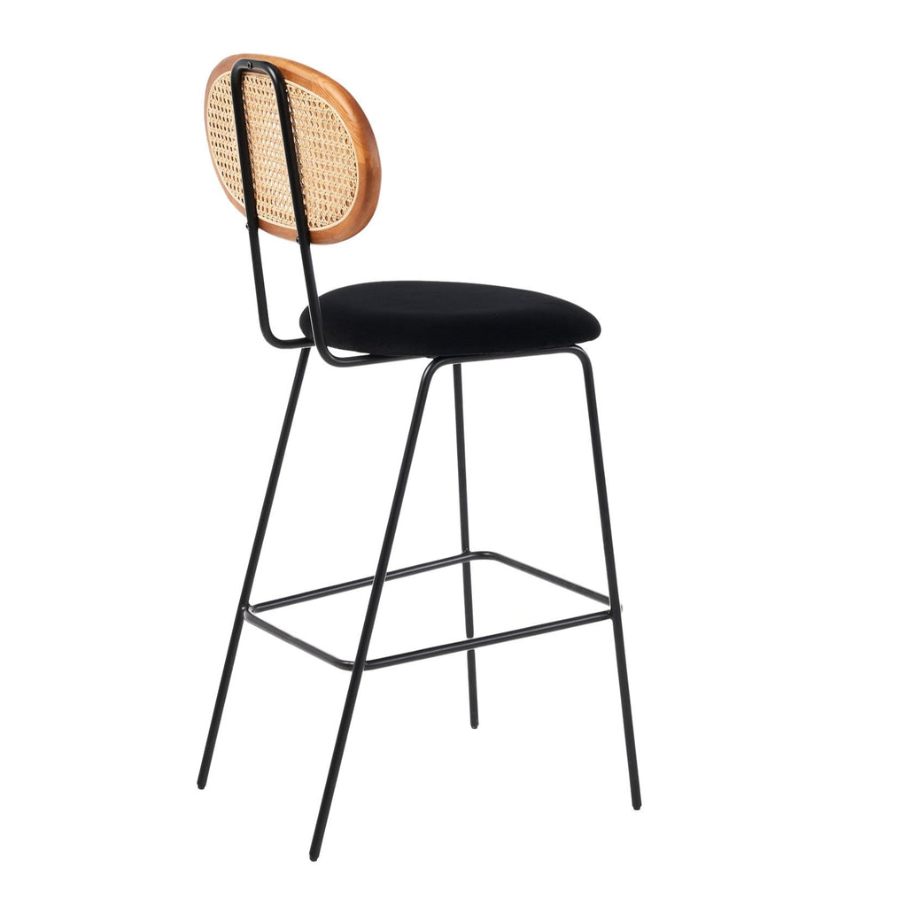 Betty Barstool - Black Velvet/Rattan