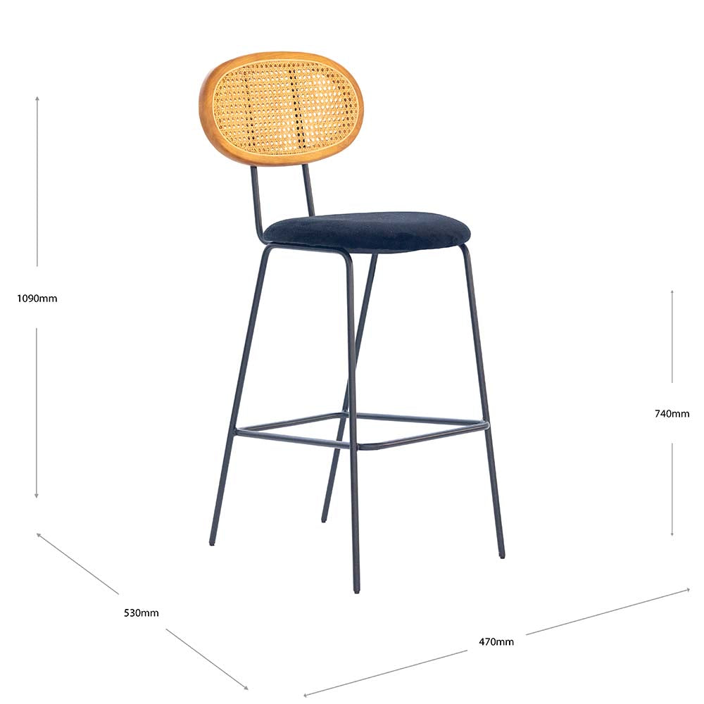 Betty Barstool - Black Velvet/Rattan